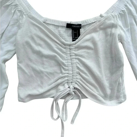 White Crop Top, Flowy long Sleeves Shirt Size Small - Picture 4 of 8